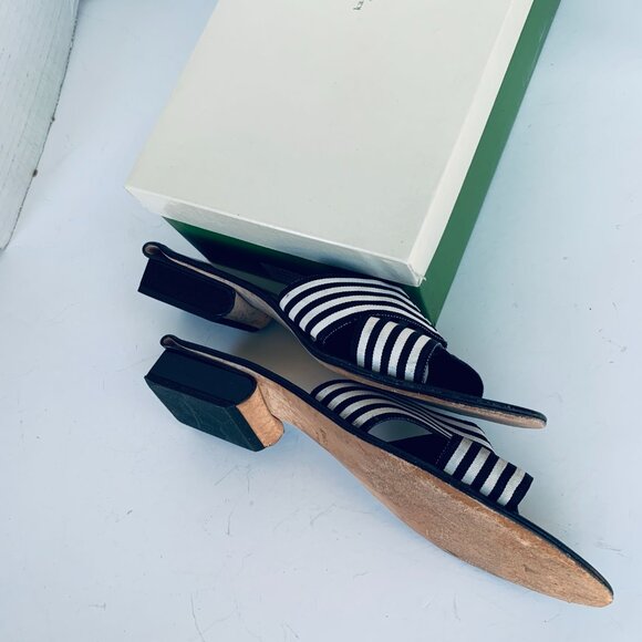 Kate Spade Myrna Sandal Black White Ribbon Stripe Size 8 M - Picture 3 of 9
